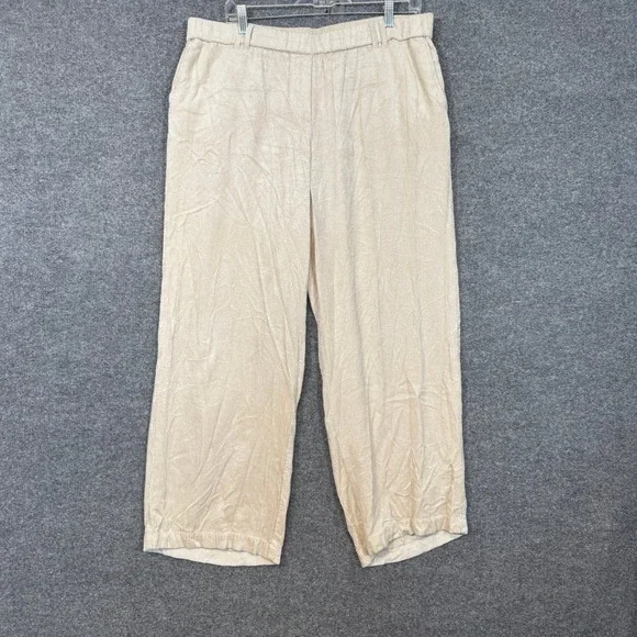 J Jill Pants Womens Large Beige Corduroy Wide Leg Crop Stretch Waist Lagenlook‎