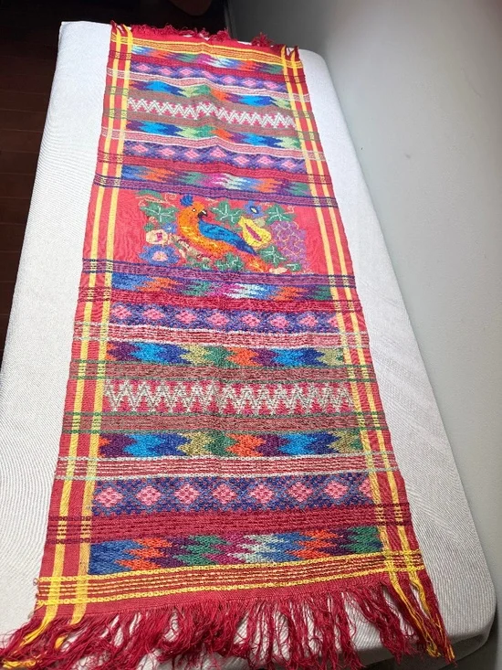 Guatemalan Hand Woven Multi Color Bird Table Runner Ruby Quetzal