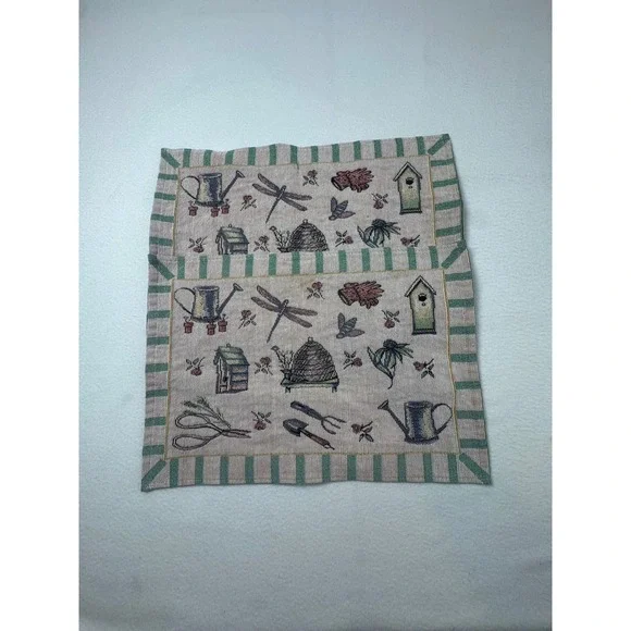 Nature Cottagecore Placemats Green Cream Garden Tapestry Set of 2 Grandmacare