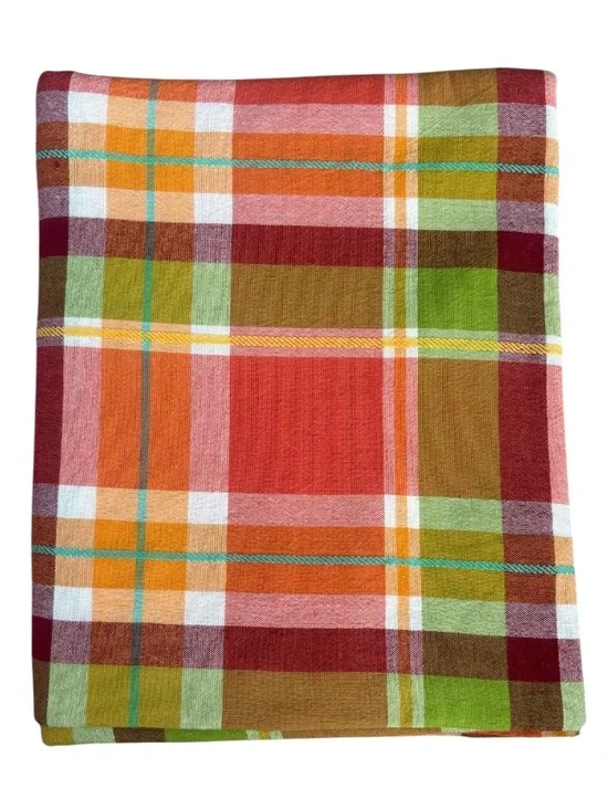 Autumn Tablecloth Fall Plaid Traditional Farmhouse Boho Cottage Tan 110” x 85”