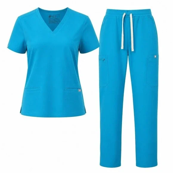FIGS Technical Collection Scrub Set Womens S Casma Top Yola Pants Blue Cyan