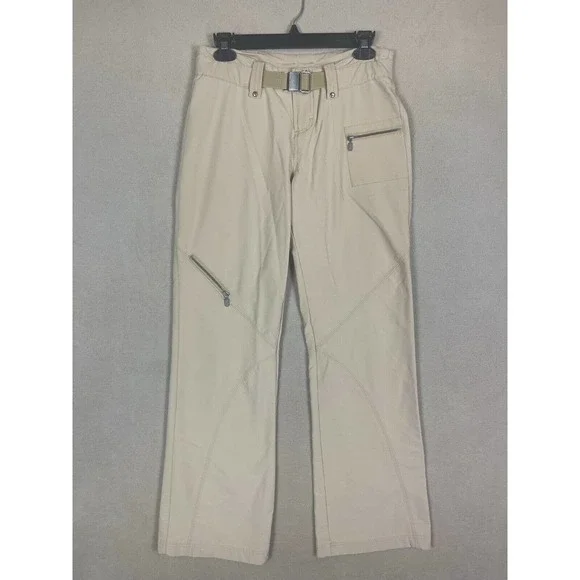 Athleta Pants Womens 4 Beige Mid Rise Belted Zip Pocket Straight Leg Relaxed Fit