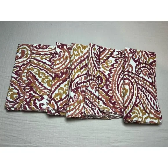 Cynthia Rowley Napkin Set 100% Cotton Paisley 7 In All‎