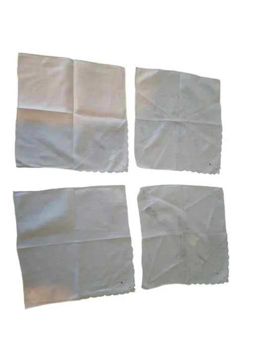 Vintage Portugal Hand Embroidered Linen Napkins Scalloped Cottagecore Set