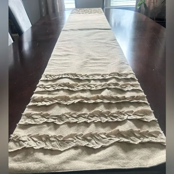 Nicole Miller Sand Colored Ruffled Table Runner