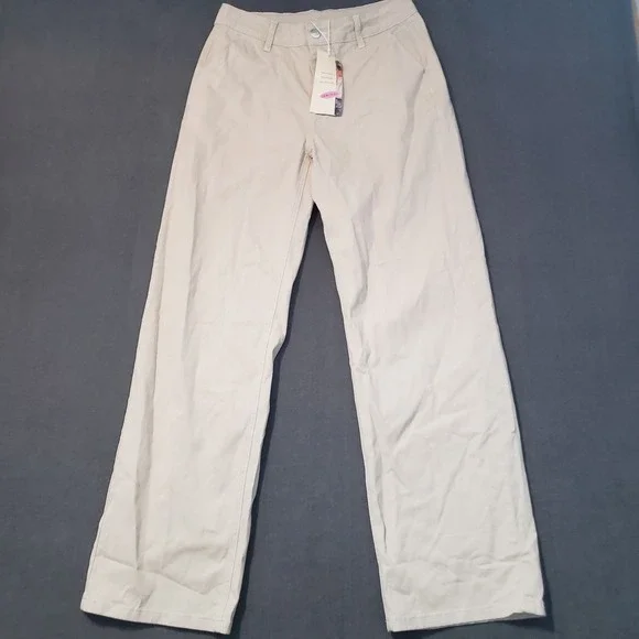 Dokotoo Wide Leg Pants Womens Size 6 Beige Khaki High Rise Contrast‎ Stitch NWT