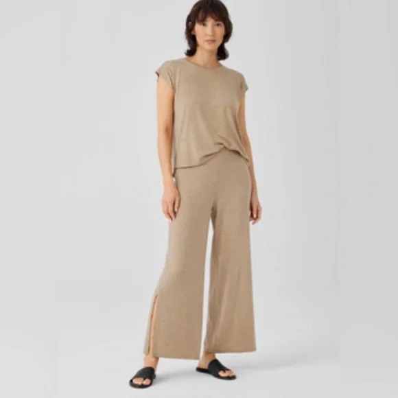 EF 2  PIECE , jersey  knit, wide leg  ankle pants , cap sleeve , size PS  , tan