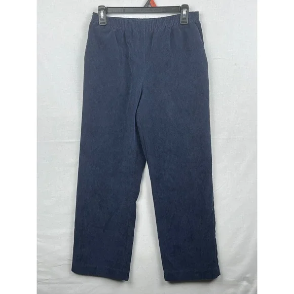 Alfred Dunner Corduroy Pants Womens Petite 8P Elastic Waist Navy Blue