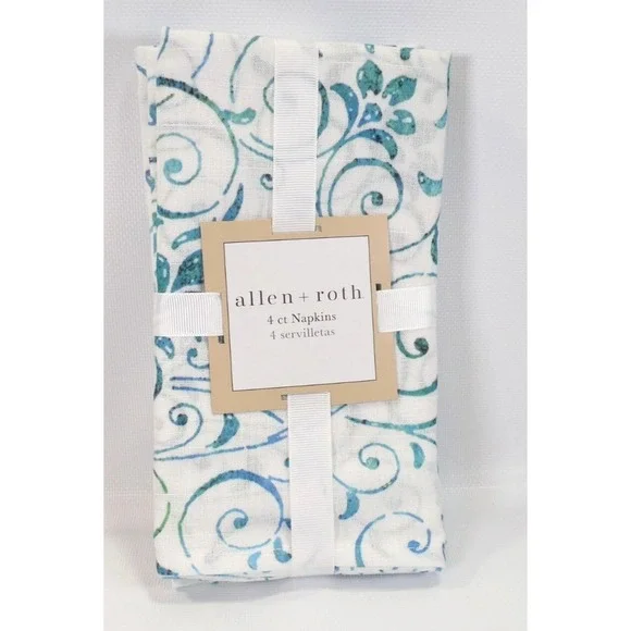 4-Pack Table Napkins scroll medallion design navy blue/ white Allen + Roth