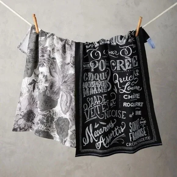 ☕️ Anthropologie Bistro Menu Tea Towel Set Chalkboard Floral