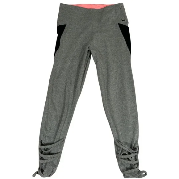 Victoria's Secret PINK‎ Gray Neon Pink Lattice Ankle Leggings Pockets Large