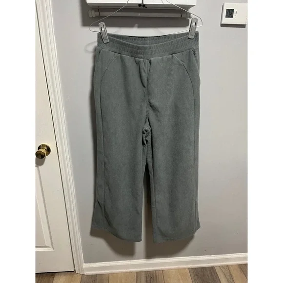 NWT Halara Grey Corduroy Wide Leg Pants High Waisted  With Pockets Petite Large