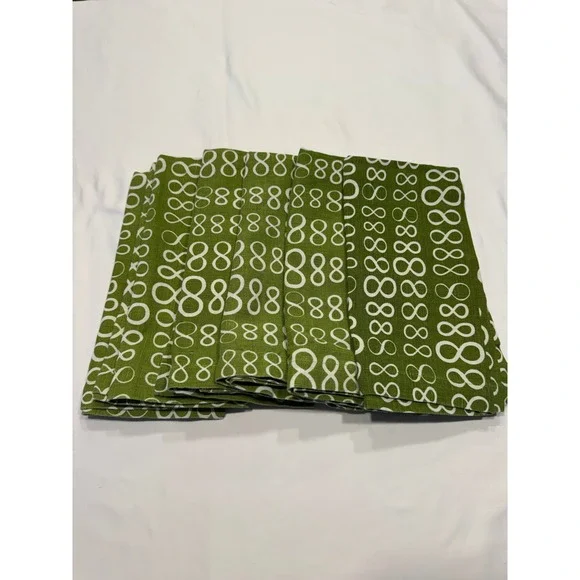 Pine Cone Hill Napkins Set of 5 Geometric Infinity Print 21x21 Green Excellent