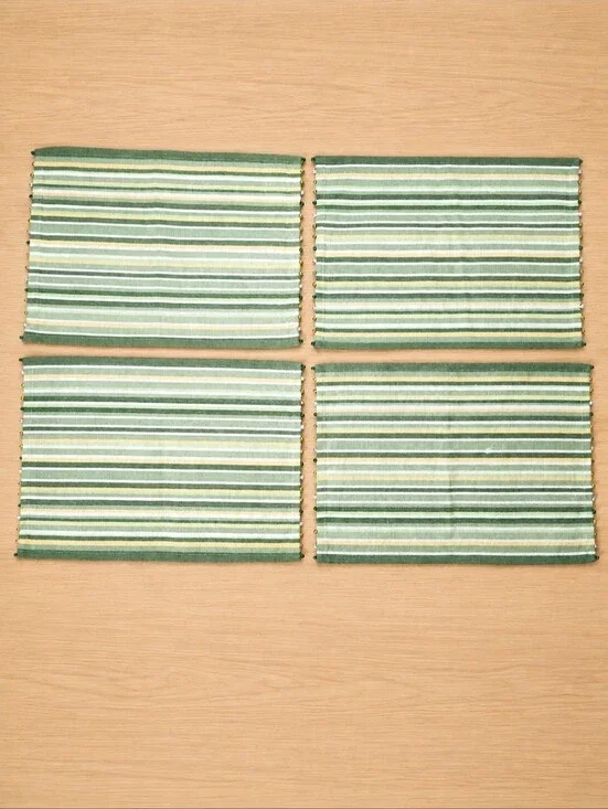 Pier 1 Imports Beaded Stripe Placemats Set of 4 NWT Sage Green Cotton
