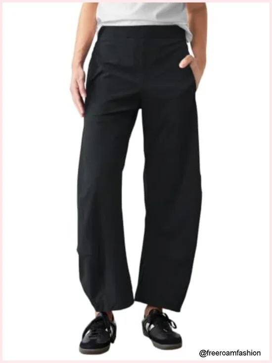 Barrel Travel Pants Elastic Waist Baggy Ankle Pants with Pockets Relaxed Fit