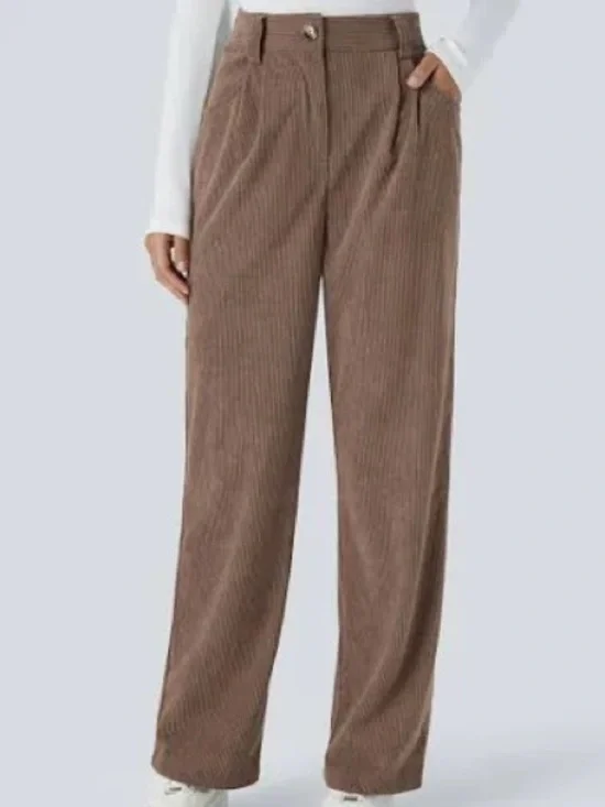 HALARA Wide-Leg Corduroy Pants in Brown