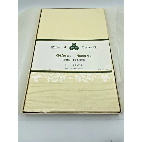 Vtg Beauty Kraft NOS Yellow Damask Table Cloth 64 x 84 & 8 Napkins  Gorgeous New