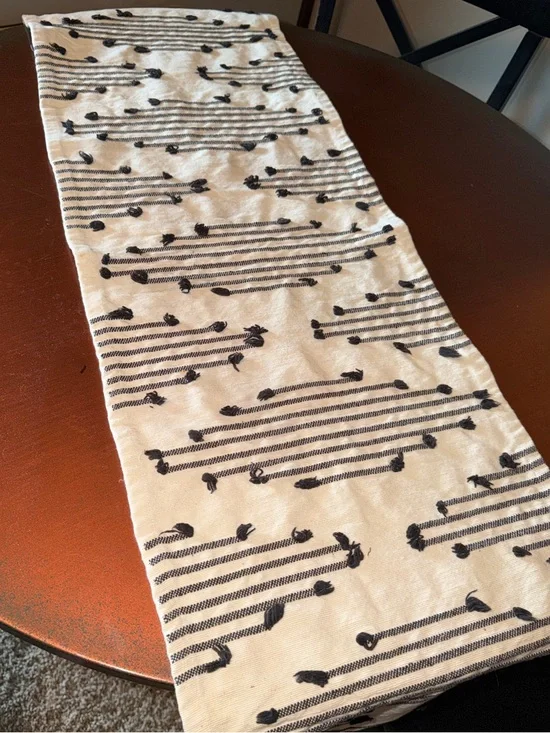 Neutral Striped Table Runner - Cream & Black