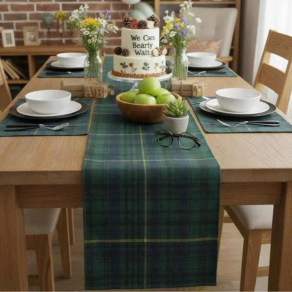 Tartan Green Plaid Table Runner Lot of 3