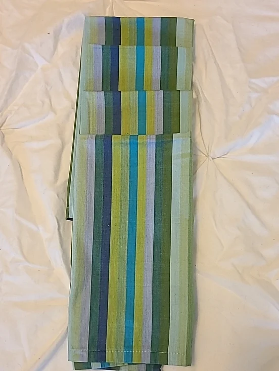 Crate & Barrel Striped Cloth Napkins(4) Blue Green Teal Coastal Cotton Beach Sea