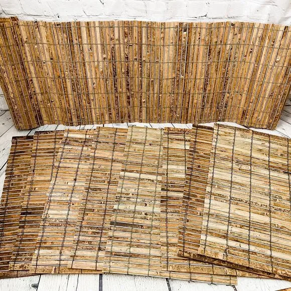 Vtg Lot 8 Nautical Bamboo Reed Wood Placemats & Table Runner Tiki Bar Tropical