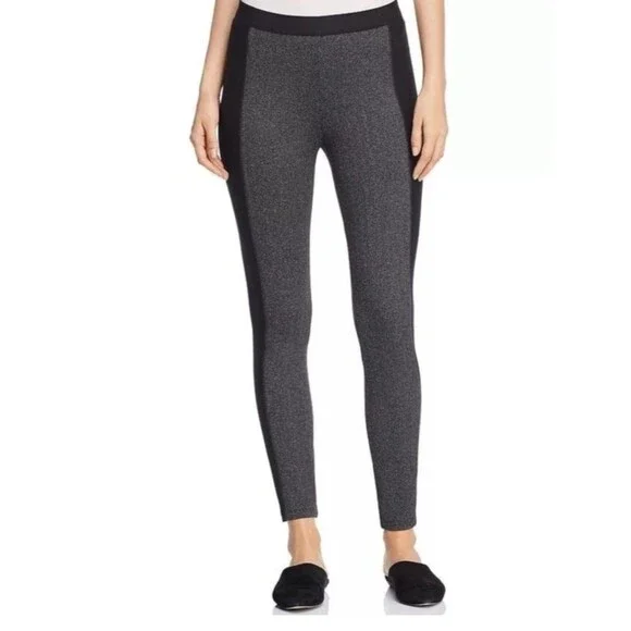 Eileen Fisher Herringbone Knit Leggings Gray Black Stretch Pull On Pants XL