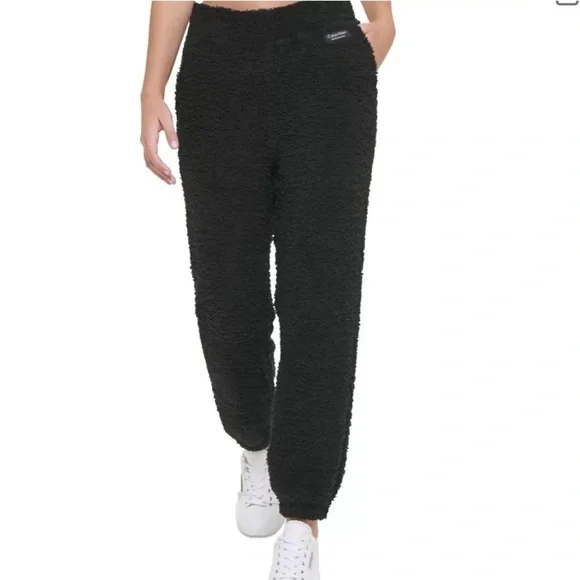 Calvin Klein Performance | NWT Black Shaggy Knit Sherpa Teddy Pull-On Joggers M