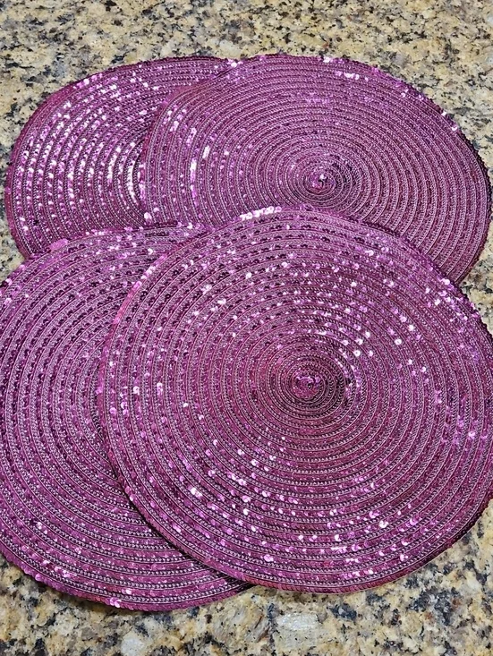 Set of 4 Round Sequin Placemats in Magenta 15 Inch Diameter