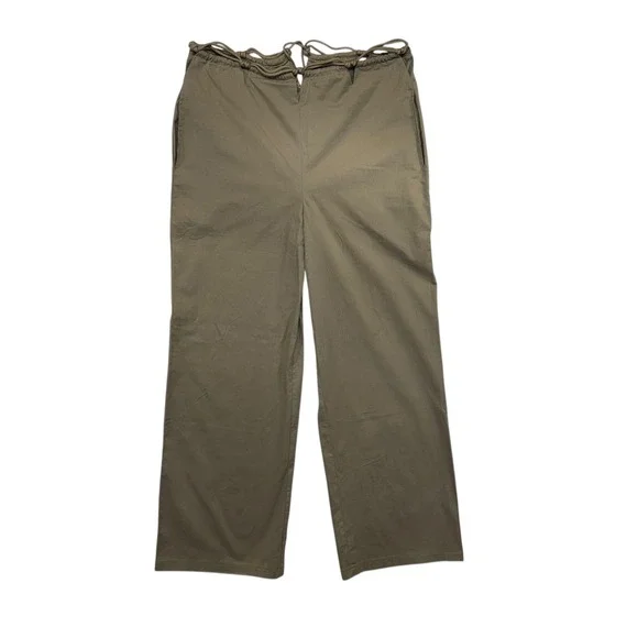 WHITE FOX Olive Green Wide‎ Leg Pants Tie Waist Drawstring Cargo Style