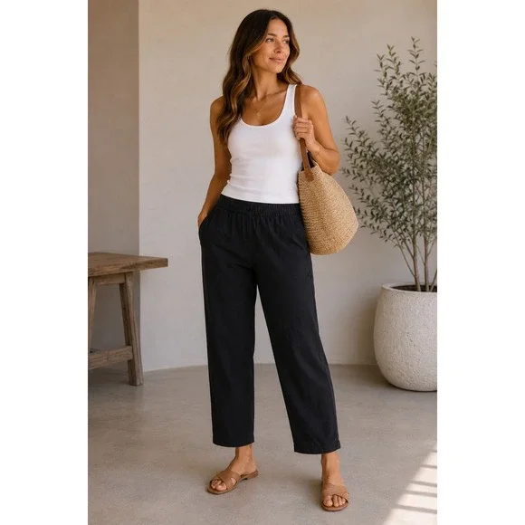 Old Navy Black Linen Blend High Waisted Straight Leg Pants XXL 811889-02-1