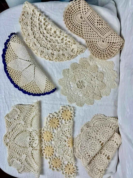 Vintage Handmade Doilies Various Shapes/Set of 9