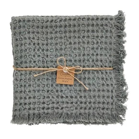 Mud Pie Gray Waffle Weave Cotton Napkin Set of 4