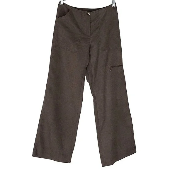 Motivi‎ Cargo Pants Women Size 10 Brown Wide Leg Italian Faux Suede Utility