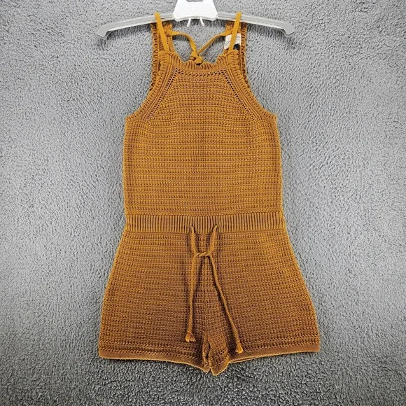Universal Thread Women 100%‎ Cotton Yellow Brown Tie Front Romper Size XS