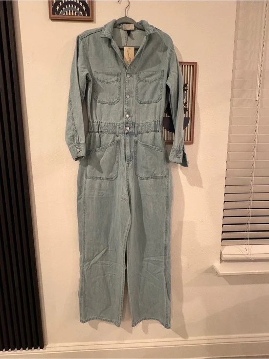 Universal Thread Denim Jumpsuit Womens Size 6 Light Wash Utility Wide Leg NWT
