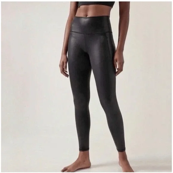 Athleta Salutation Stash Shine Tight Black Metallic Leggings 467902 L NEW