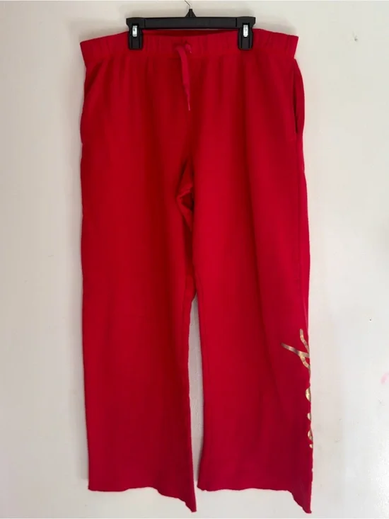 PINK Victoria's Secret Red Wide-Leg Sweatpants with Gold Script