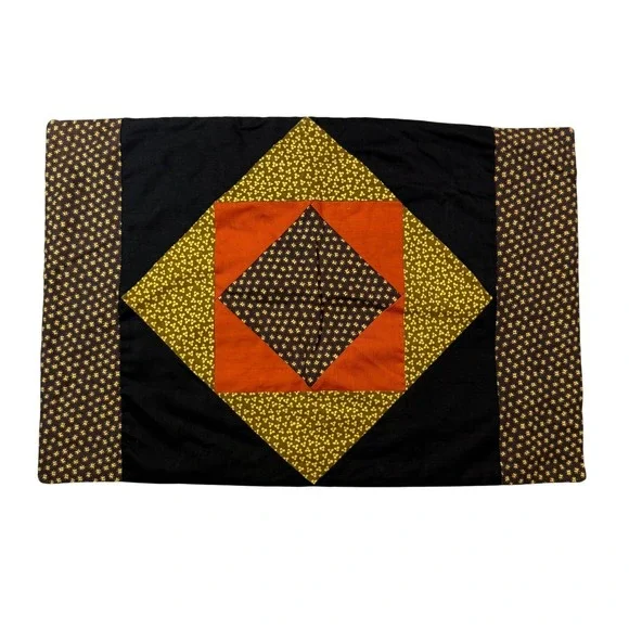 VTG‎ Quilted Place Mat Standard 18x12 Brown Orange Diamond Patchwork Handmade