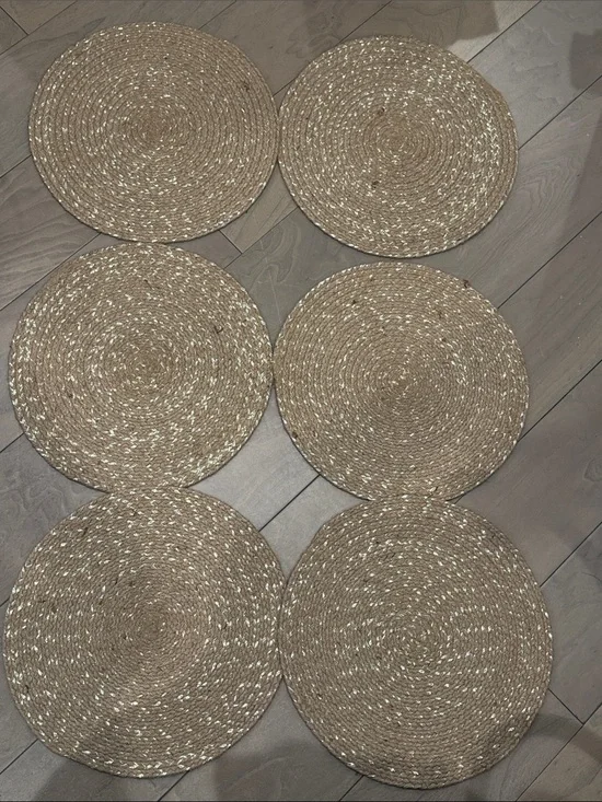 Natural Woven Round Placemats Set of 6 - Neutral Tan