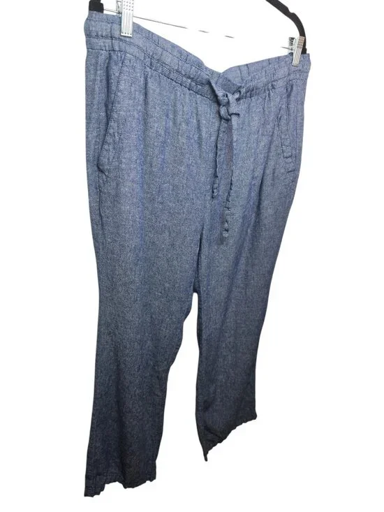Old Navy Linen Blend Women's Coastal Beachy Wide Leg Relaxed Fit Pants Sz L