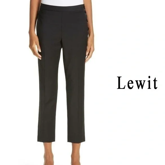 Lewit Wool Blend Black Satin Tuxedo Stripe Straight Leg Ankle Pants XL (18)