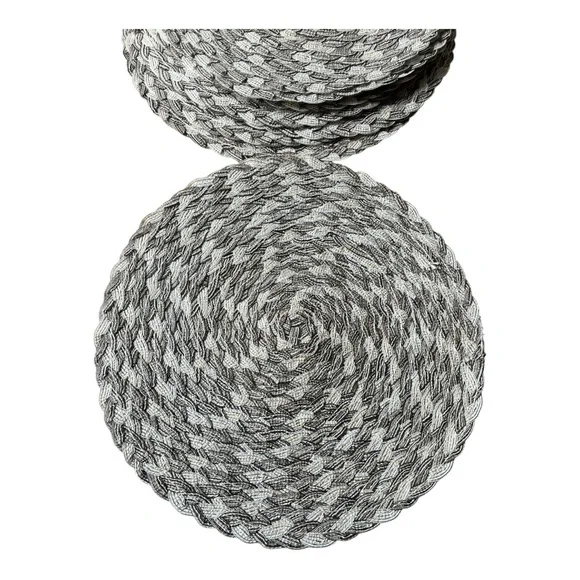 Neutral 15” Round Braided Placemats Set‎ of 12 Mist Grey