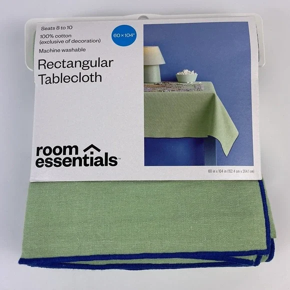 Room‎ Essentials Green Rectangular Tablecloth 60 x 104 Cotton Seats 8–10