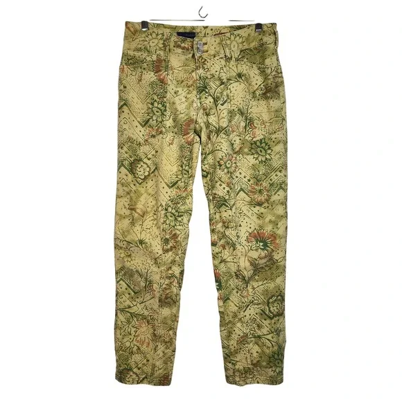 PILCRO The Wanderer Women's Size 27 Floral Print‎ Pants Boho Style Yellow Green