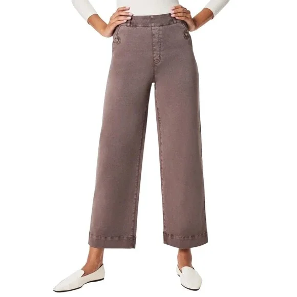 SPANX Supersmooth Stretch Twill Wide Leg Cropped Pants Womens S Smoke Pull On