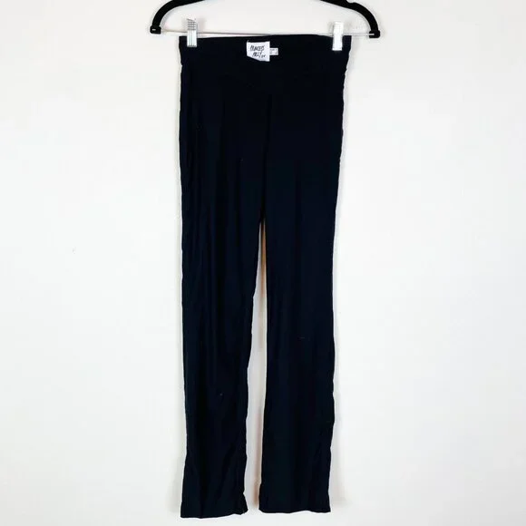 Princess Polly Women's 6 Black Mid Rise Cross Waist‎ Straight Leg Yoga Pants