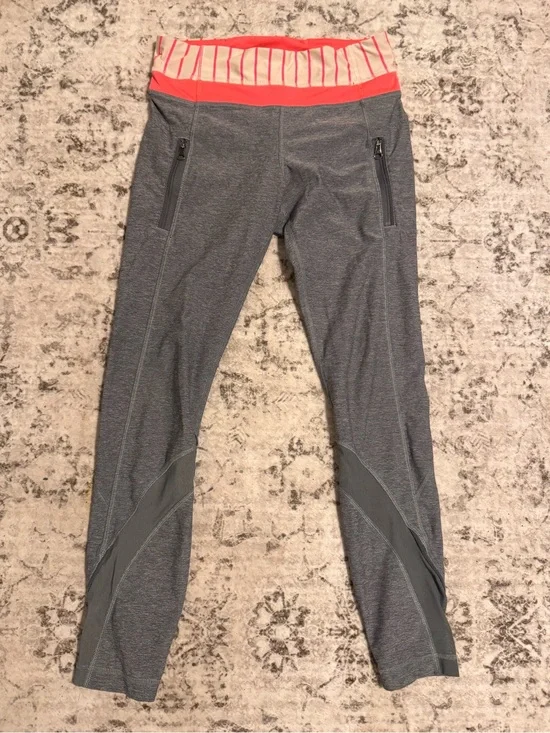 lululemon athletica Gray Leggings with Coral & Cream Waistband