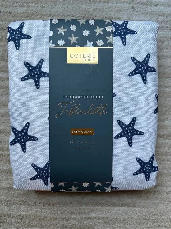 Coterie Studio Blue Starfish Tablecloth Ocean Indoor Outdoor Beach 60x84 Inches