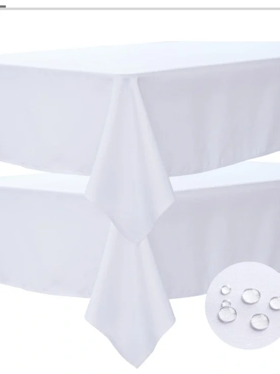 Classic 6Ft Tablecloth Spill-Proof Wrinkle-Free INDOOR/OUTDOOR (2-Pack) WHITE