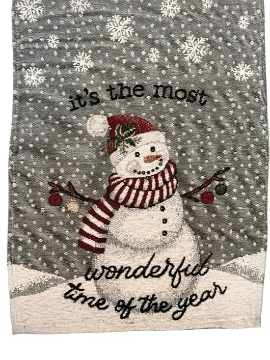 Table Runner Tapestry Snowman Holiday Decor Snow Winter Christmas